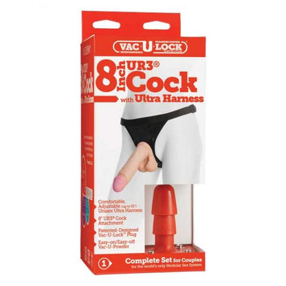 Vac-U-Lock 8in Ultraskyn Dildo with Ultra Harness - Beige