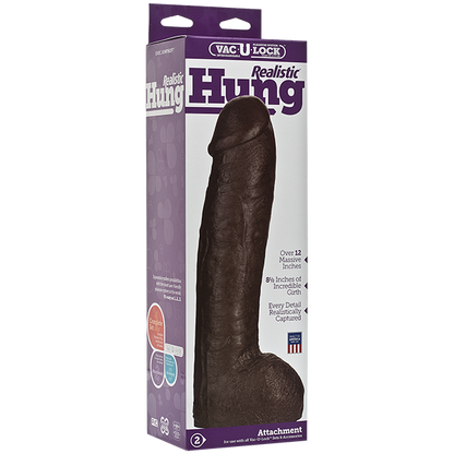 Vac-U-Lock 12in Realistic Hung Dong - Brown