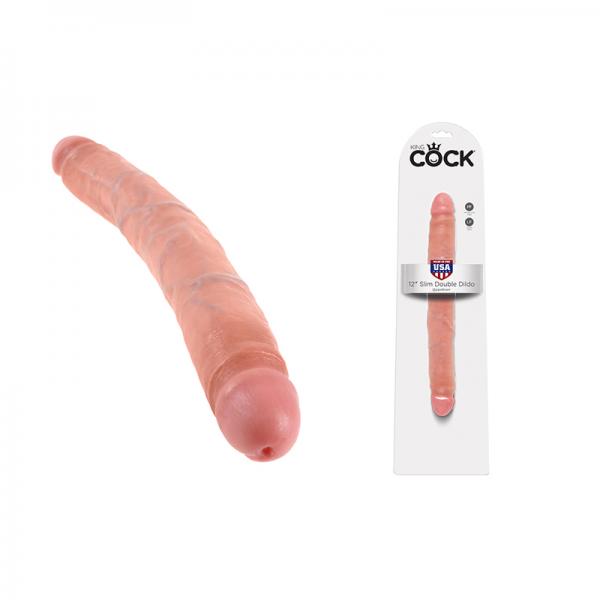 King Cock 12in Slim Double Dildo - Beige