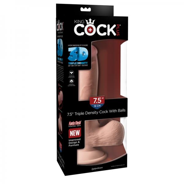 King Cock Triple Density 7.5 inches Cock, Balls Dildo Beige